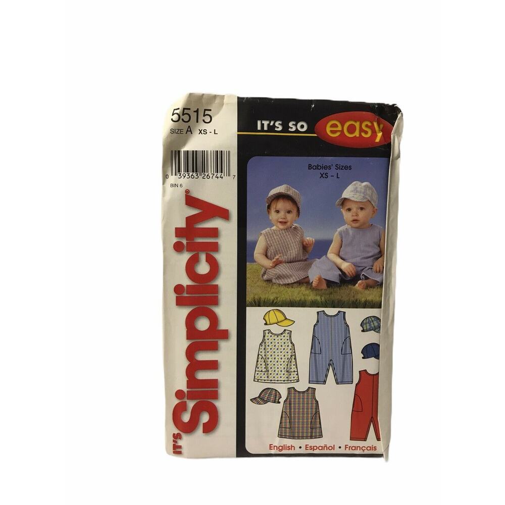 Simplicity 5515 Babies Dress Romper Cap Sewing Pattern Size XS-L Vintage 2003